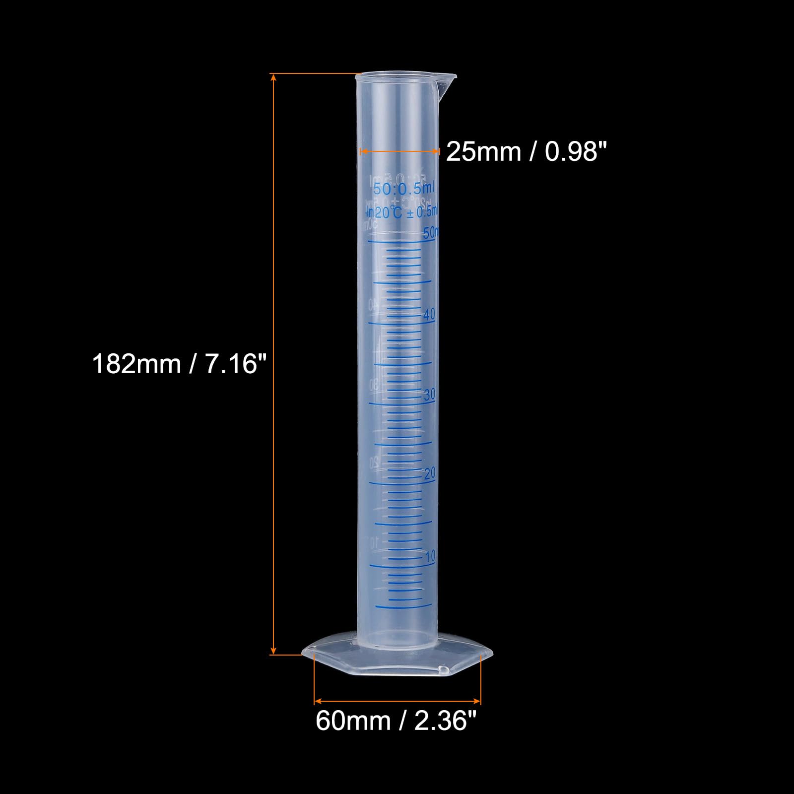 QUARKZMAN Cilindro Graduato in Plastica, Cilindro di Misurazione 50ml, Becher per Tubi di Prova, Marcatura Metrica 2 Lati, Base Esagonale Trasparente per Laboratorio Casa 10pz