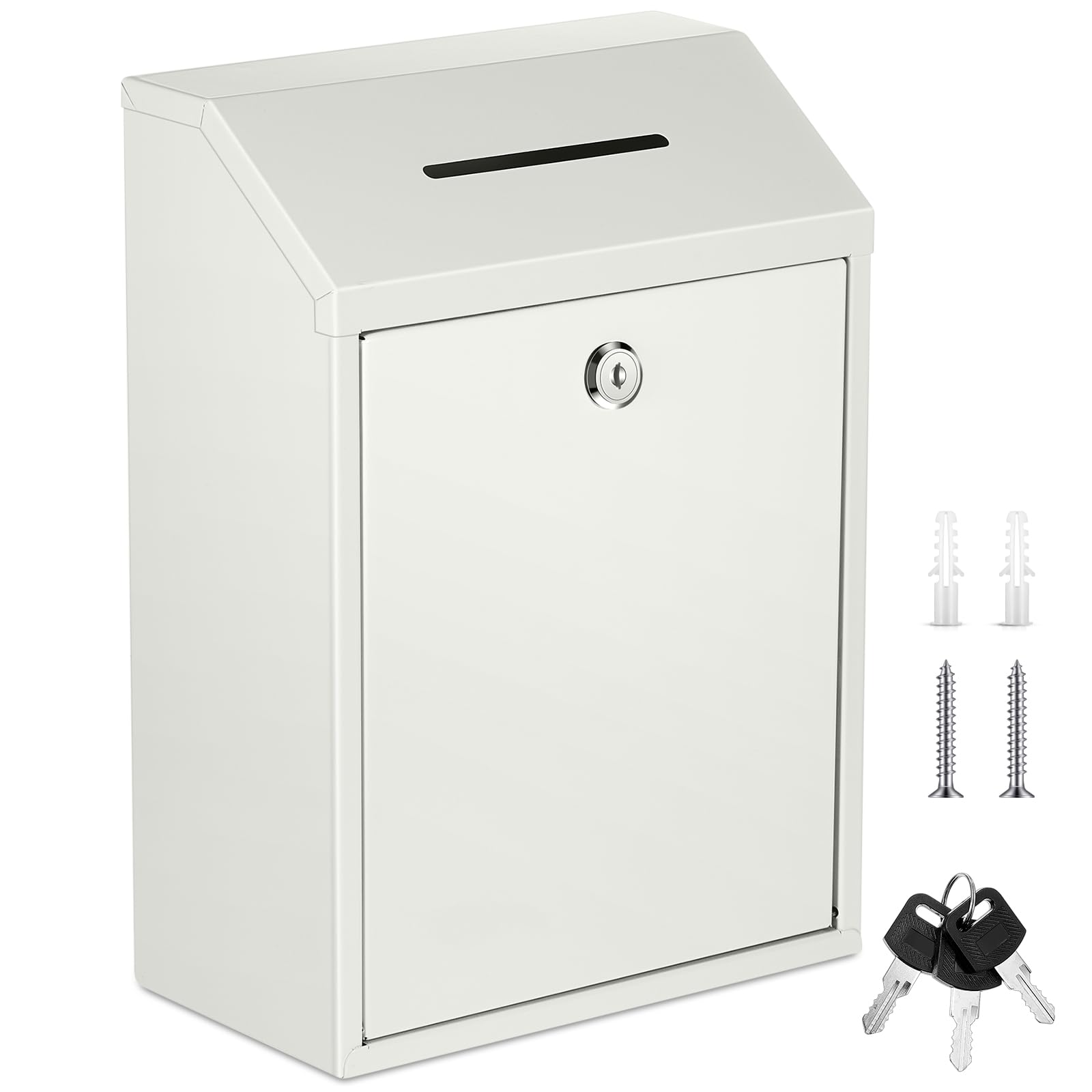 Yaocom Metal Money Box,White,11.81 x 8.58 x 4.72 Inch,No Lid