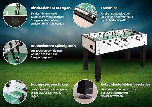 Garlando Kickertisch MasterCup Black&White, professionelle Spielstangen, robuster 75 kg Profi-Fußballtisch, Stabiler Tischfußball, Jugendliche und Erwachsene, Turnier-Tischkicker, vormontiert – Bild 4