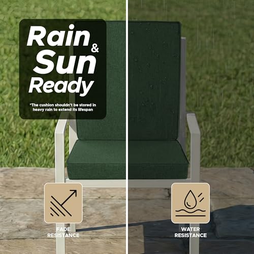 Image of Outdoor Chair Cushions, Water-Resistant & Fade-Resistant, Patio Furniture Lawn Dining Chair Seat Replacement with Mid Back, Ties Zipper, Removable Cover, 18 x 16.5 Inch, Set of 1, Olive Green