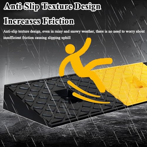 Rampa de bordillo de caucho para vehículos, carga máxima 1 tonelada (2204 lb), para bicicletas, sillas de ruedas y carritos, altura 4 cm / 1,5 pulgadas, color negro y amarillo miniatura 3