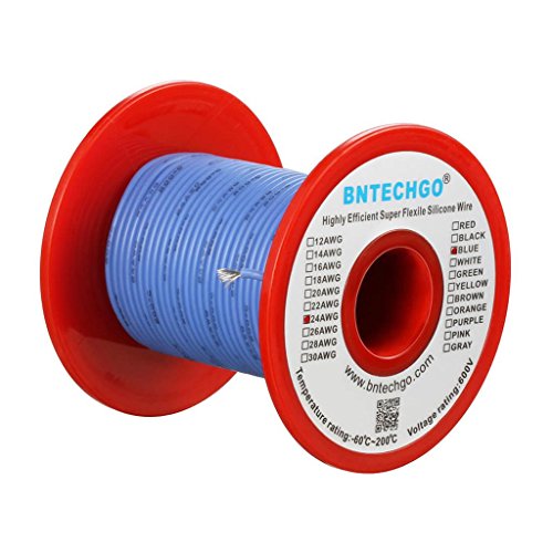 Image of BNTECHGO 24 Gauge Silicone wire spool 100 ft Blue Flexible 24 AWG Stranded Tinned Copper Wire