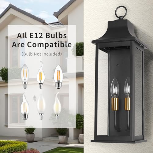 Image of JYZ 20 inch Exterior Coach Light Wall Mount, Farmhouse Outdoor Entry Wall Lantern Fixture, Exterior Wall Sconce with E12 Base, Anti-Rust Aluminum with Clear Glass Wall Lamp for Porch, Garage, Patio