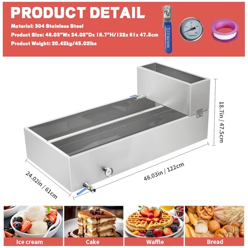 Image of Maple Syrup Evaporator Pan 53.3Gal 304 Stainless Steel Maple Syrup Evaporator with Valve Thermometer and Divided Design 48 x 24 x 18.7 Inch Feed Pan for Boiling Maple Syrup for Home and Outdoor Use