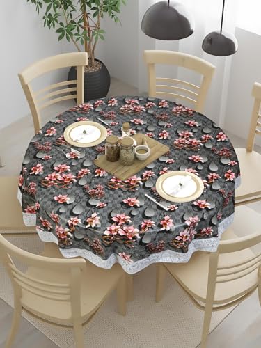 Image of Dakshya Industries PVC Waterproof Round Table Cover for 4 Seater Dining Table | 60 Inch Round Printed Table Cover | Spill Proof, Oil Resistant, Heat Resistant, Wipe Clean