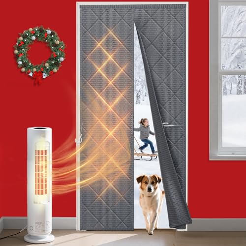 LOVIGA Heavy Duty Thermal Insulated Door Curtain, Thicken Oxford & Cotton Magnetic Thermal Door Cover for Winter, Weatherproof, Self Sealing, Keep Cold Out, Fit Doors Size 36 Inch×82 Inch Grey