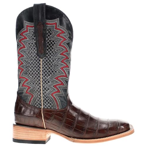 Image of Vaccari Men's Navarro Genuine Alligator Tail Leather Broad Square Toe Cowboy Boots