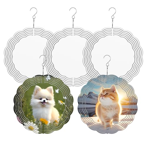 Remiawy Sublimation Wind Spinner Blanks 8 Inch 5 Pack 3D Aluminum Metal Hanging Wind Spinners Sublimation Blanks Kinetic Sculpture DIY Crafts for Yard Garden Indoor Outdoor Porch Decoration Round