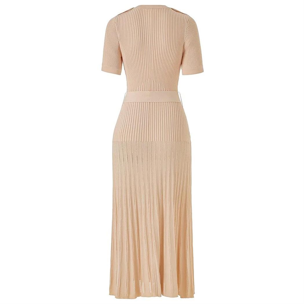 Vestido de punto largo de verano para mujer, de manga corta, con cordones, elegante, ajustado, para fiestas, vacaciones