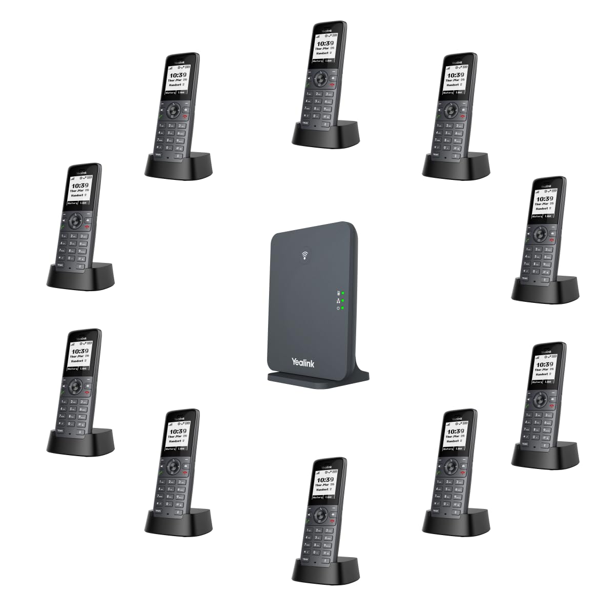 Yealink Bluetooth, Wi-FI 10 comptes SIP Haute Performance 35 Heures de Temps de Conversation Dect Téléphone IP, Taille d'écran 1,8", Noir