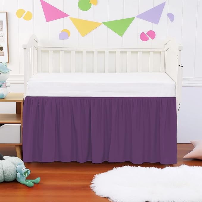 Mini Crib Ruffle Bed Skirt Microfiber Nursery Bedding Skirt for Baby Girls (24” x 38” x 10") Inch - Plum Solid