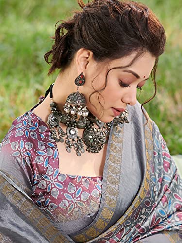 Image of AKHILAM Women's Silk Blend Banarasi Saree With Unstitched Blouse Piece (KASAVU201 HS Parent)