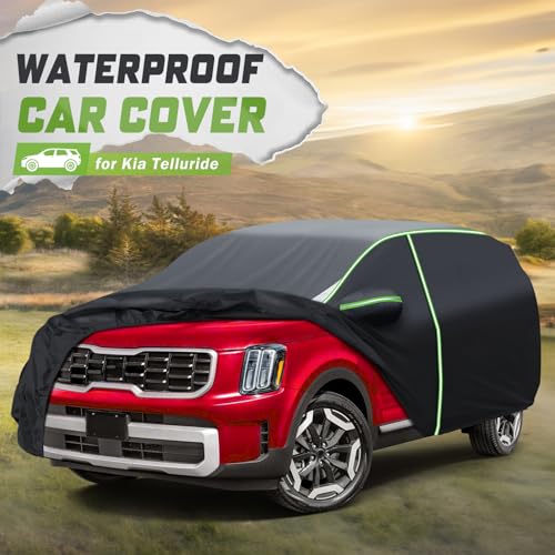 Image of Mixsuper Liner Car Cover for Kia Telluride 2020-2026, 7 Layers Waterproof Car Cover Accessories for Telluride with Zipper Door, Windproof Straps, Reflective Strips, Anti-UV, All Weather
