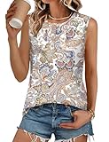 LOMON Tank Top for Women Crew Neck Sleeveless Loose Fit Button Shirts Summer Fashion Tunic Tops Blouses (Geometric Prints,M)