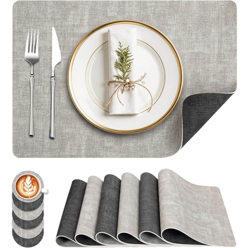 Lista de Manteles - los preferidos. 45 6 Manteles Individuales de Cuero y 6 Portavasos, Resistente al Calor, Antimanchas, Antideslizantes, Impermeables, Fáciles de Limpiar, 43x30 CM Rectangulares y de Doble Cara(Gris...