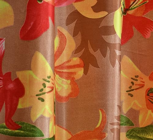 Image of Digital Printed Big Flower Eyelet Polyester Curtains - Red, 7 Feet, Pack of 2
