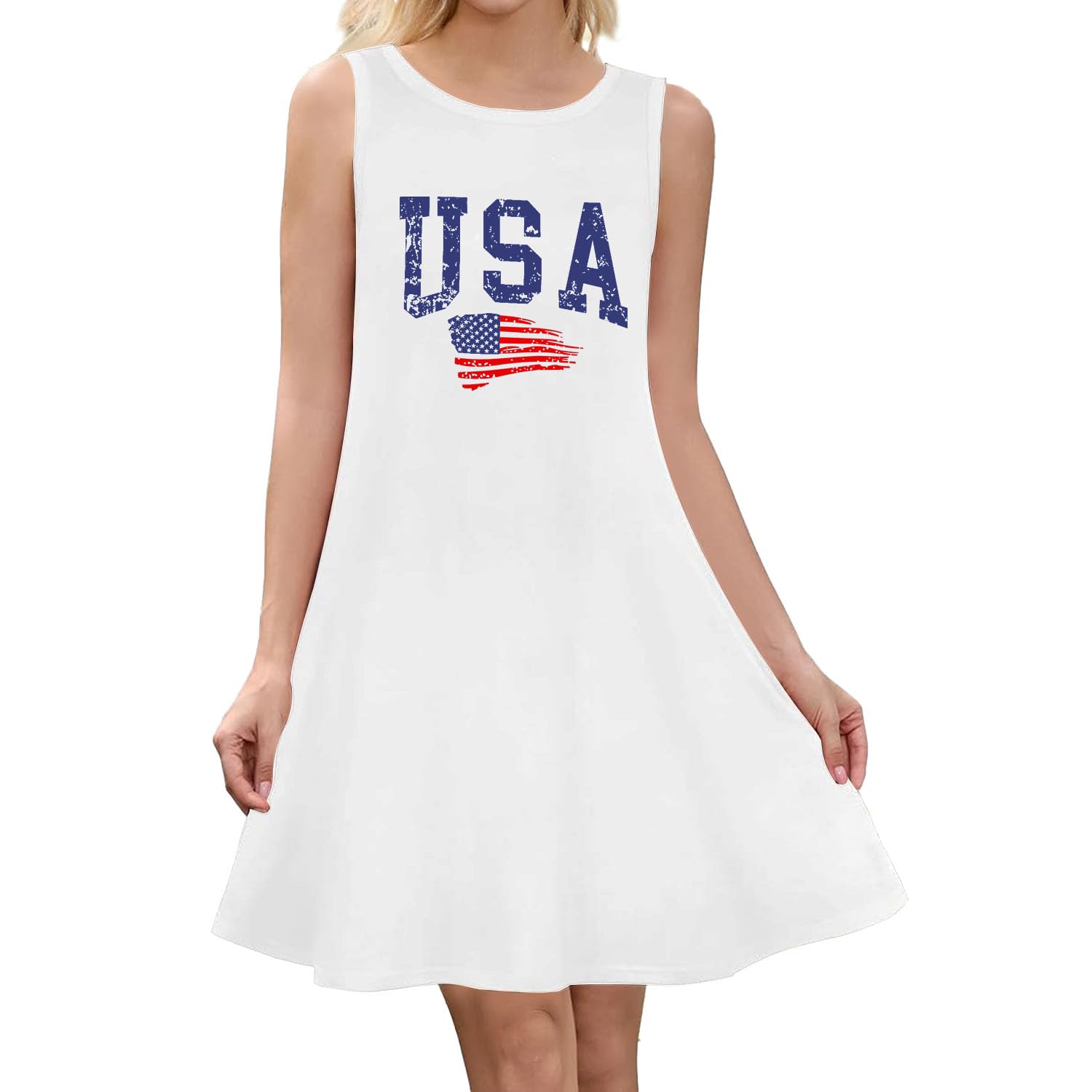 TIEEI 4th of July Dresses for Women USA Sleeveless T Shirt Dress Independence Day American Flag Sundress