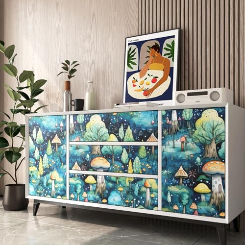 Papier peint champignons bleu sarcelle 44,5x299,7 cm FunStick - 6