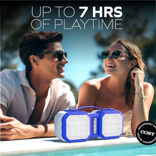 Image of Coby Ranger Wireless Portable Speaker with Bluetooth 5.3 and FM Radio, IPX5 Water-Resistant, Micro-USB, AUX, and TF Card Input, Rechargeable Battery with 7-Hour Playtime, 10 Watts, Blue