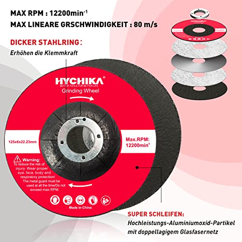 HYCHIKA Schruppscheiben 125mm 10 Stück, Professional Schruppscheibe gekröpft, Winkelschleifer Scheiben für Stahl-, Metallbearbeitung Schleifen Polieren, Entgraten Ø125 x 22,2 mm, Dicke:6 mm