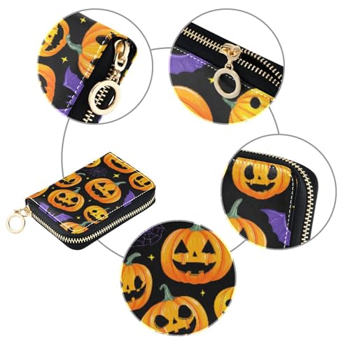 GAIGEO Halloween Pumpkins Bats Black Wallets for Women Zip Around Card Holder Wallets RFID Blocking Compact Coin Purse Pouch with Zipper4