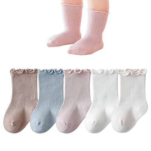 Image of Elaowoho Baby Toddler Girls Ruffle Socks Little Girl Frilly Dress Socks for Newborn Infant Crew Cotton