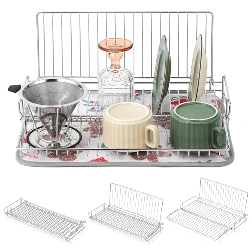 JM.JEEMI Dish Drying Rack with Festive Drying Mat, Collapsible Dish