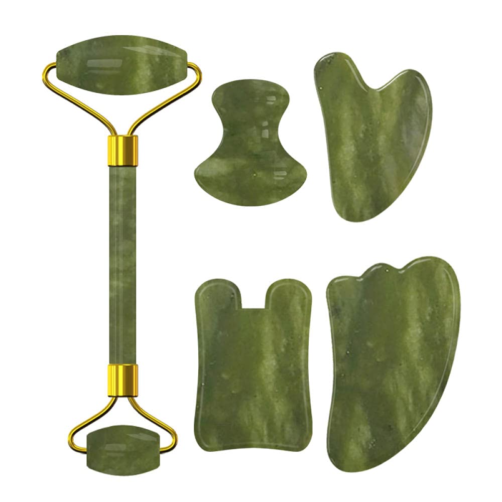 Maschera del sonno del rullino facciale della giada per il massaggio del viso dell'occhio Anti-invecchiamento 100% in pietra naturale Guasache Raschiaggio del rullo di massaggio-5 in 1 set