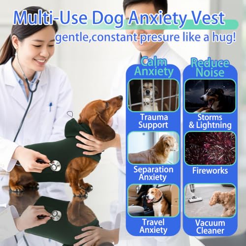 Image of MIGOHI Small Dog Anxiety Vest | Dog Calming Vest for Small Dogs,Comfort Anxiety Shirt for Dogs,Pet Anxiety Jacket with Ear Cover for Fireworks,Thunderstorm,Separation,Loud Noise,Green,S