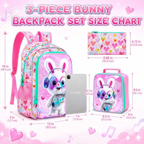 Image of AGSDON 3PCS Backpack for Girls, 16 inch Little Kids Rabbit Preschool Bookbag, Elementary Backpacks and Lunch Box - Purple