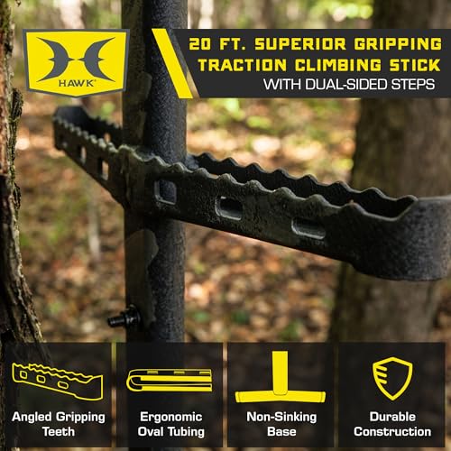 Image of Hawk Traction Climbing Stick, 20 Foot Tree Climbing Hunting Gear with Double Traction Grip, Hunting Accessories for Tree Stands, Deer Stands, & Blinds