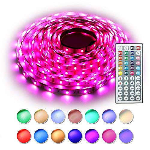 RaThun 33ft LED Strip Lights (300 Highlight lamp Beads),RGB 5050 Color Changing LED Lights for Home, Kitchen, Room, Bedroom, Dorm Room, Bar, with IR Remote Control, DIY Mode