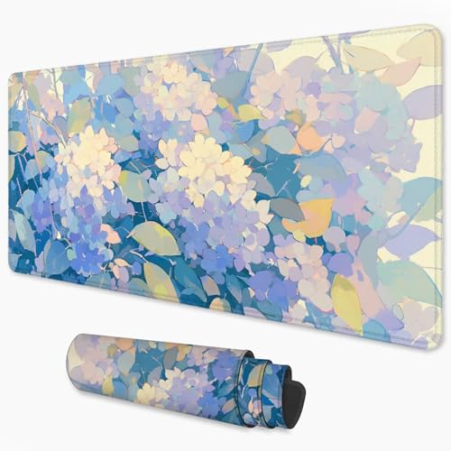 Gaming Mouse Pad Purple Mouse Mat XXL 1200x600 mm, Hydrangea Mousepad with Smooth Surface to Improve Precision and Speed, Non-Slip Rubber Base Desk Mat for Home, Office, Gaming Room 48x24 in 3Y-770