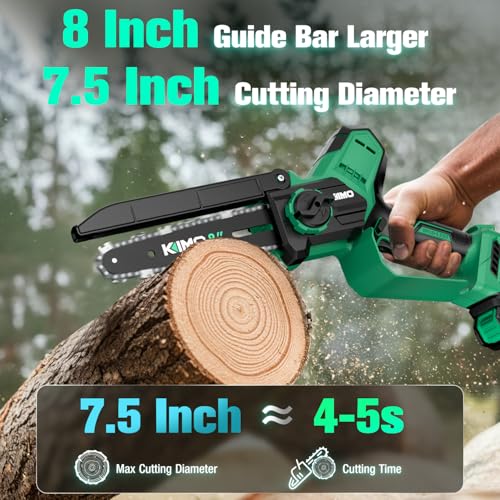 Image of KIMO Brushless Electric Chainsaw Cordless, 4.0Ah Battery & Fast Charger, Handheld Chain Saw with Auto Oiler, Battery Powered Chainsaw Electric for Tree Trimming, 34 FT /S Cutting Speed, 8-INCH