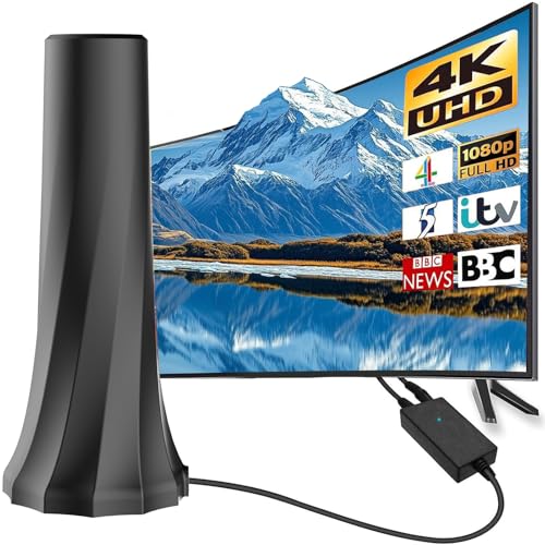 Indoor TV Aerial Freeview Digital Antenna with Built-In 4G-Filter Signal Booster Magnetic Base Plug-in USB Power 4K/1080P HD Ready Portable Indoor Aerial for All UK TVs