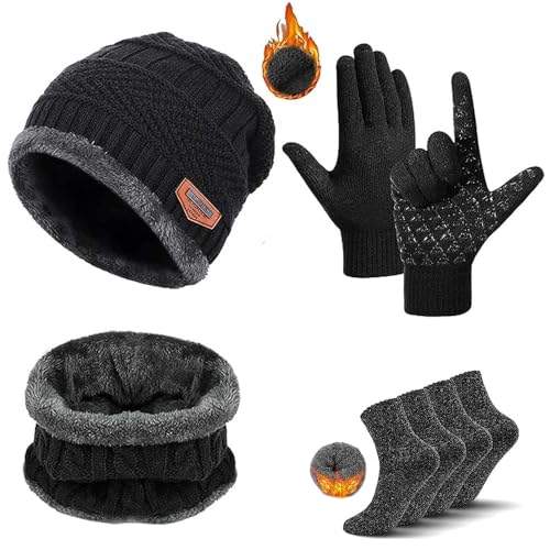 La Mejor Selección de Set de bufanda, gorro y guantes para Hombre favoritos de las personas. 45 Gorro de Invierno Bufanda y GuantesTáctiles,GorrosdePuntoyBandanas, calcetines de invierno, juego de 5 piezas, Gorros con Tejido de Punto y Bufandas con Forro de Lana para Hombres...