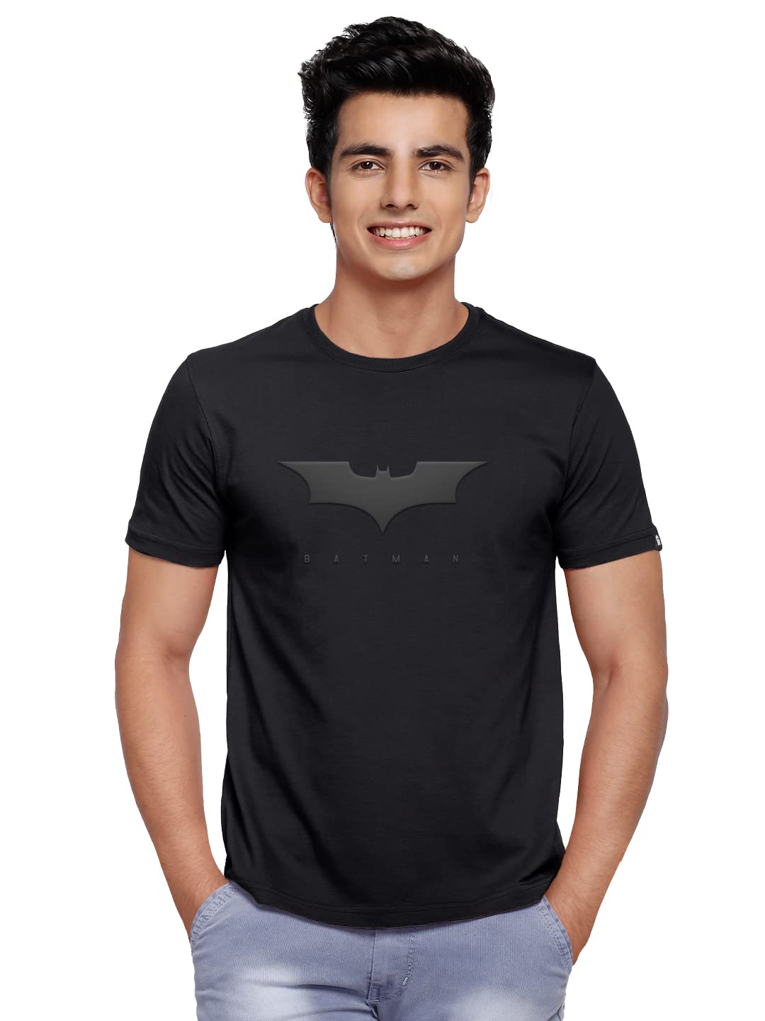 The Souled Store | Batman 3D Logo 3D Embossed T-Shit for Men | 100% Cotton Round Neck T-Shirt Black Color