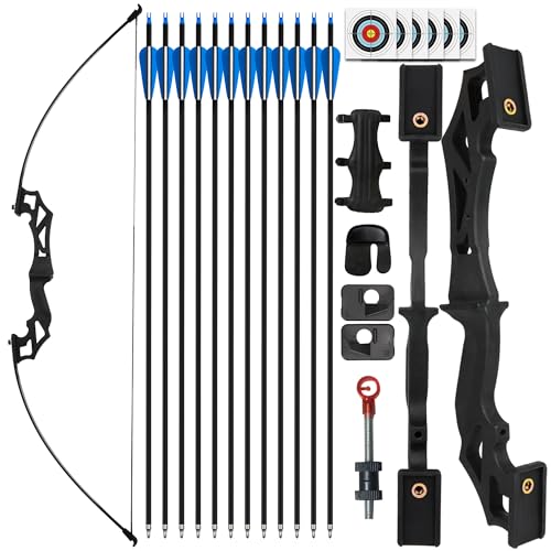 SERfawnCH Ambidextrous Recurve Bow Set for Adults & Youth - 30lbs Takedown Bow with 12 Carbon Arrows, Left/Right Handed (Black)