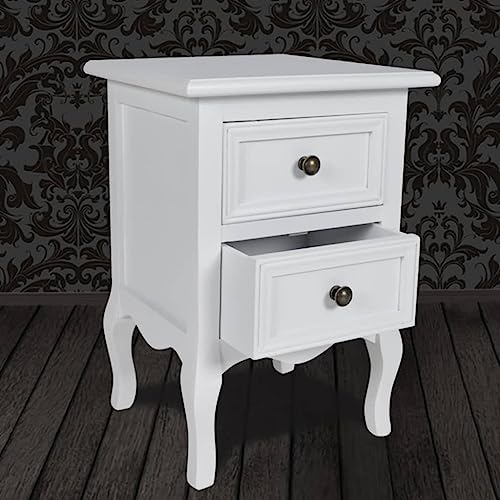 Table de nuit blanche petit modèle en bois MDF avec 2 tiroirs - 3