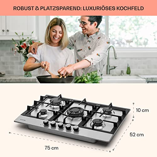 Gaskochfeld Klarstein 5 Flammen Einbau-Gaskocher für Zuhause und Wohnmobil