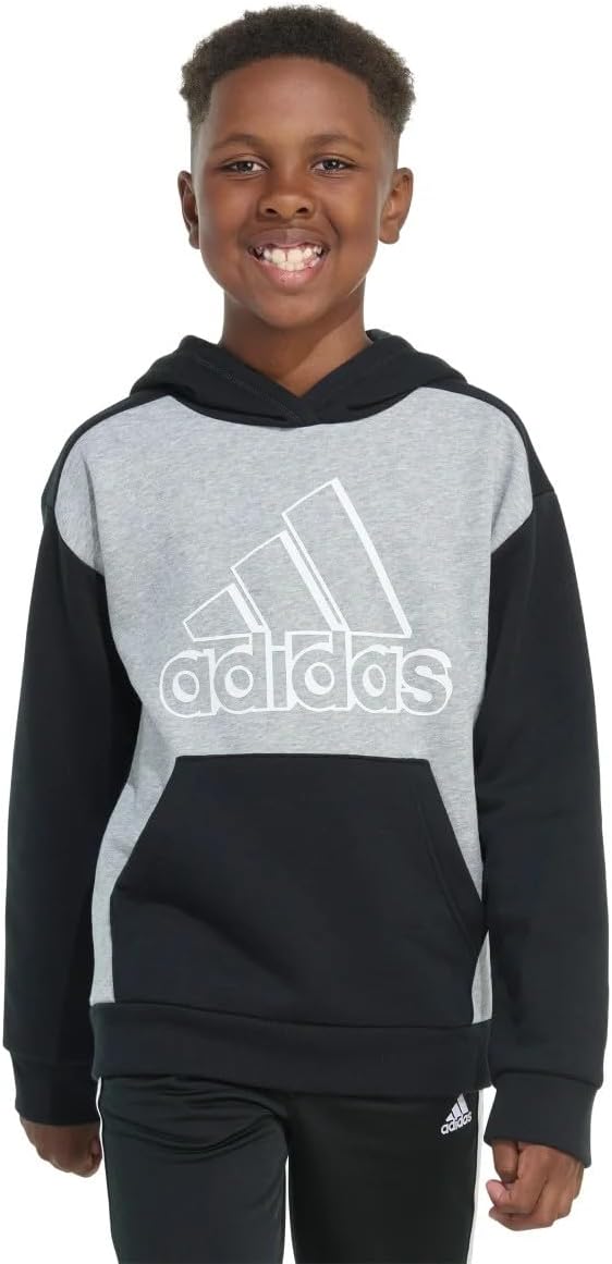 Adidas Youth Boy's Fleece Long Sleeve Graphic Logo Pullover Hoodie (US, Alpha, Large, Regular, Grey Heather)
