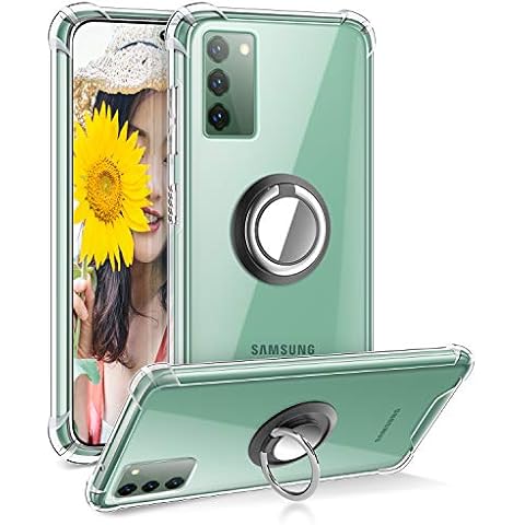 DAUPIN Compatible with Galaxy S20 FE Case 6.5 inch Soft TPU Bumper PC Hard Back Protective Clear Cover Case with 360 Rotation Metal Ring Holder Stand, Support Magnetic Car Phone Mount (Clear) Cover