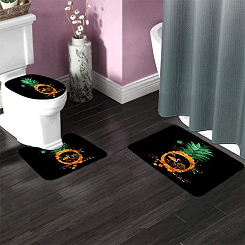 Badezimmerteppich-Set, 3-teilig, Kiefern- und Sommerflamingos und Ozean-Strandleben, waschbare Badeteppiche, rutschfest, mit Rückenpolster, Konturteppich und Toilettendeckelbezug – Bild 4