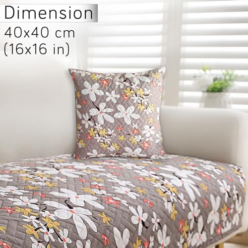 Image of HOKIPO Printed Cushion Cover 16x16 in, Pastel Brown Sandwort Flower