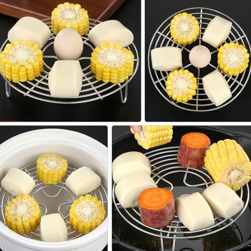 HOUDERCO ステンレス製蒸し器用高脚蒸し台 多機能ラウンド蒸気調理ラック 炊飯器対応 野菜 饅頭 餃子蒸し用 食材直置き可能 内鍋保護設計