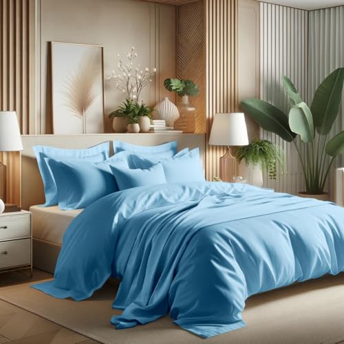 Générique Parure de Couette Unie 4 Pièces -1 Drap Housse 160x200 cm + 2 Taies d'oreiller 50x70 cm + Housse de Couette 220 x 240 cm 100% Pur Coton très Doux...