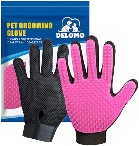 DELOMO Pet Grooming Gloves, Upgrade Version with Enhanced 255 Sil...
