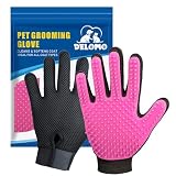 DELOMO Pet Grooming Gloves, Upgrade Version with Enhanced 255 Silicone Grooming Tips, Hair Remover Mittens for Dogs & Cats, Bath Brush, 1 Pair (Pink)