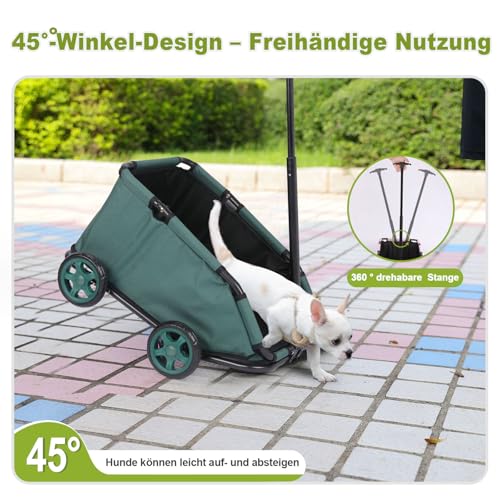 Mini-Hundewagen für Mini-Haustiere, faltbarer multifunktionaler Einkaufswagen mit ausziehbarem Ziehgriff, Doggie Wagon eingebautem Kissen und Sicherheitsseil mit Aufbewahrungstasche (Dunkelgrün)