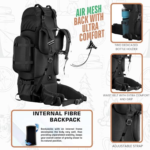 Image of Hyper Adam 95 Ltr Rucksack With Detachable Hiking Backpack & Rain Cover for Trekking & Travelling | Mountain Bags For Men & Women| Backpack Military Grade Made With 3 Year Warranty
